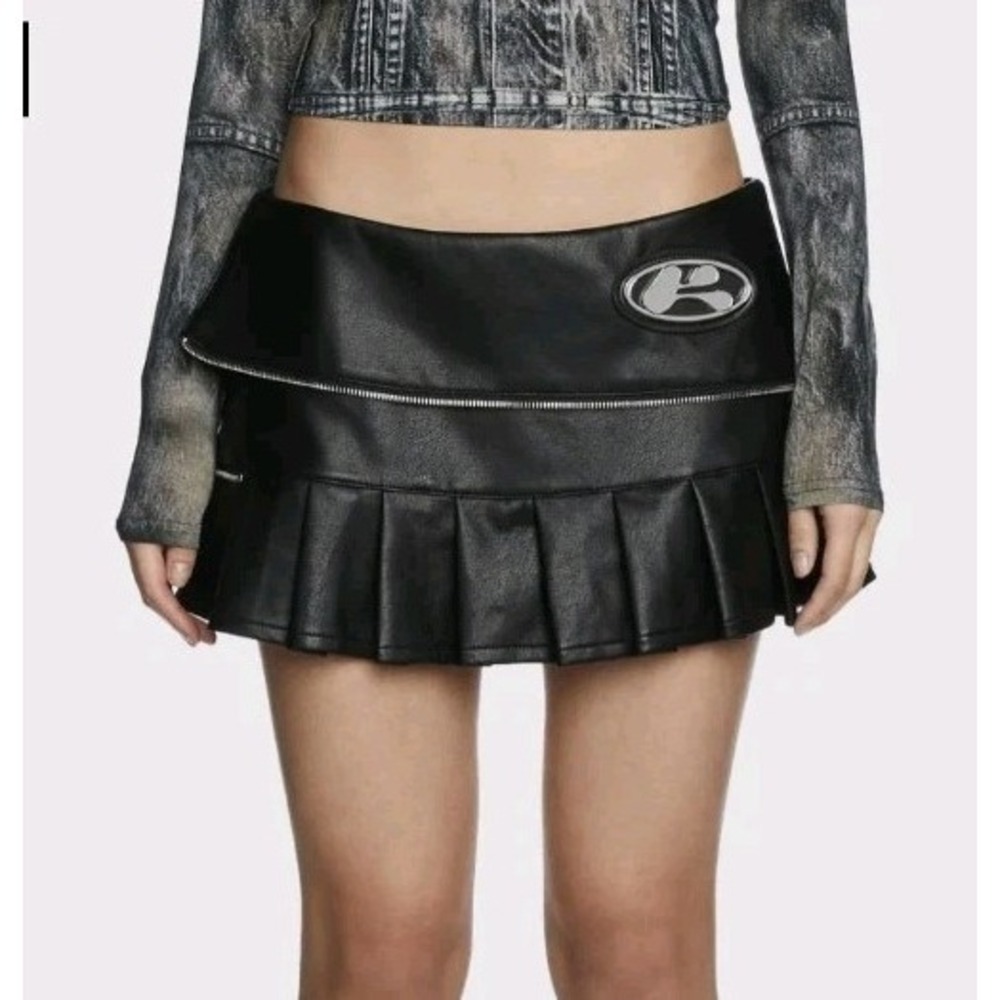 The Kript Dusk Vegan Leather Britt Mini Skirt Skort Grungecore Moto Goth Zippers